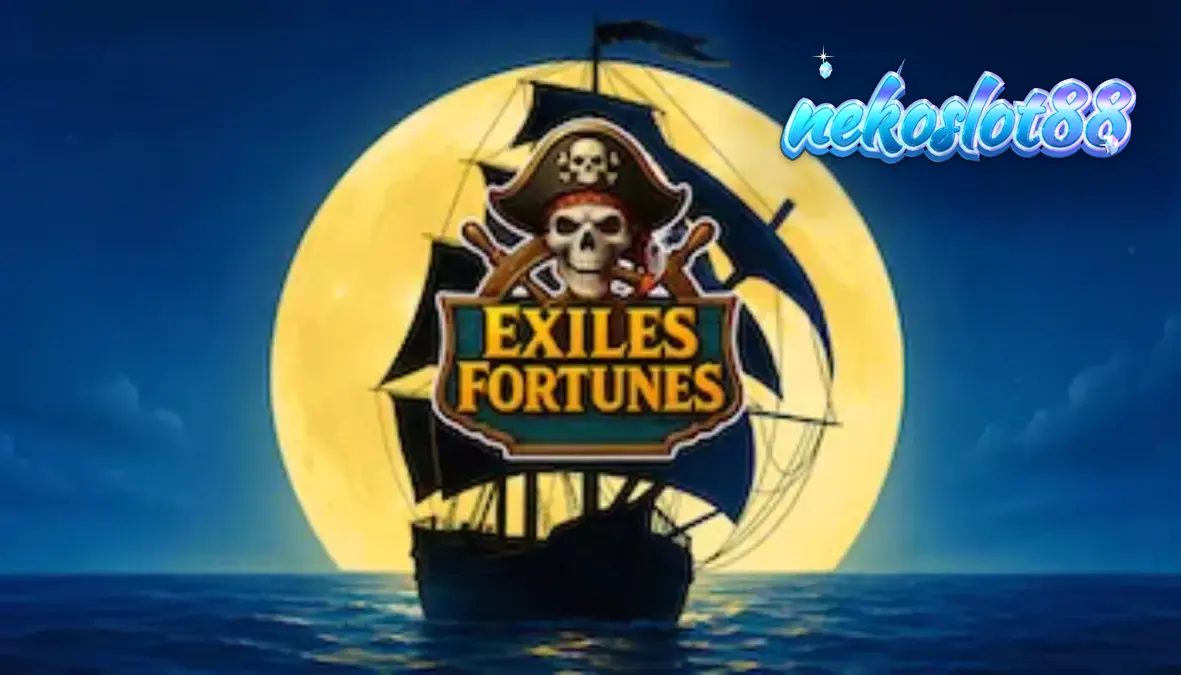 Tampilan layar permainan slot Exiles Fortunes dengan tema bajak laut dan gulungan 3x3.